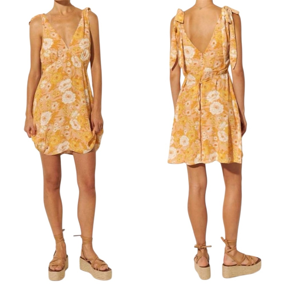 Kivari Margaux Tie Shoulder Mini Dress Orange Floral